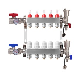 5-Branch Radiant Heat Manifold,Stainless Steel PEX Manifold with Compatible Outlets for Hydronic Radiant Floor Heating (1/2" Adapters included)