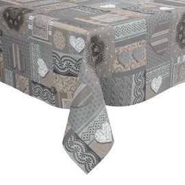 Karina Home Amelia Grey and Beige Hearts Wipe Clean Tablecloth Vinyl PVC (Grey & Beige, 200cm x 140cm)