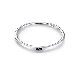 AVECON 925 Sterling Silver Simple Ultra Thin Finger Ring Engraved S Stackable Band for Women Men Size P
