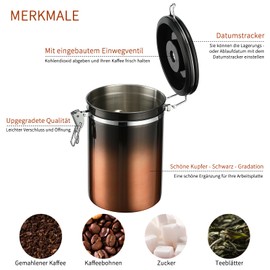 Home Bay Coffee Canister, 1.8 L (1–1.2 kg), Airtight Coffee Container with Date Tracker Lid, Stainless Steel Food Storage Canister, Black-Copper Gradient