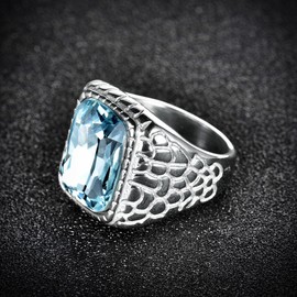 MASOP Cool Stainless Steel Mens Ring Size 8 with Blue Cubic Zirconia Rhinestone Statement Jewelry Ring