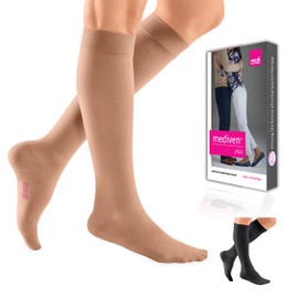 mediven plus for men & women, 20-30 mmHg, Calf High Compression Stocking, Closed Toe, Beige, V-Petite