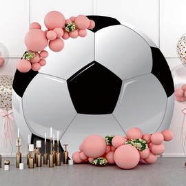 Leowefowa Soccer Round Photography Backdrop 7.2x7.2ft Soccer Field Football Fan Soccer Lover Round Background Cover Sports Theme Boy Baby Shower Polyester Birthday Party Banner Studio Prop Decor
