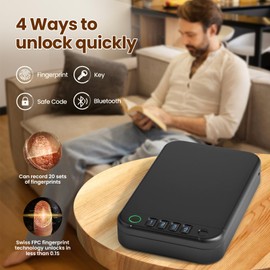Gun Safe, Upgrade APP Control Portable Small Pistol Safe Travel Case, Biometric Gun Safes for Handgun, Fingerprint Quick Access Gun Box with Keys, Keypad and USB-C Port for Home Bedside Nightstand Car