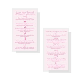 Laser Hair Removal Aftercare Cards | 50 Pack | Size 2x3.5" inch Business Card | Pre and Post Treatment Instructions | Pink Card Design