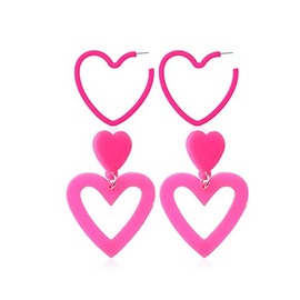 Big Acrylic Love Heart Shape Drop Dangle Earrings Set Multicolor Geometric Neon Hoop Valentine's Day Gifts for Women Girls Lover Party Wedding Jewelry, Acrylic Resin, acrylic