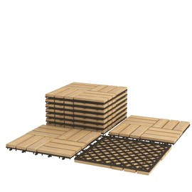 Giantex Interlocking Patio Deck Tiles, Acacia Wood Deck Tiles, Tools Free Assembly, Wood Composite Patio Pavers, Pack of 10 Outdoor and Indoor Flooring Tiles, 12" x 12" (Checker Pattern)