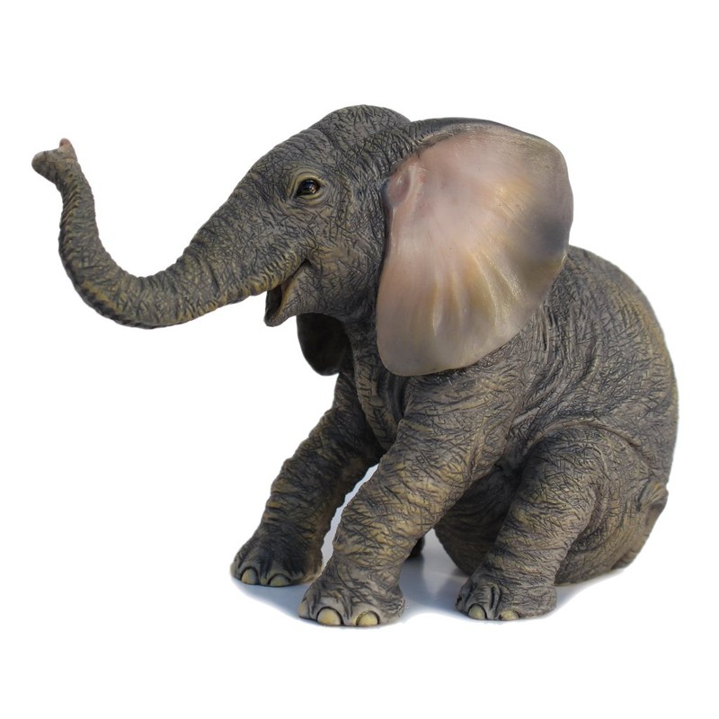 US 6.13 Inch Sitting Baby Elephant Decorative Figurine, Bronze Color