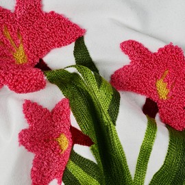 Pink Daffodil Flower Embroidered Cushion Covers, Colourful Decorative Floral Square Throw Pillow Covers for Farmhouse Living Room Bedroom Sofa Home Decor Art 45 x 45 cm