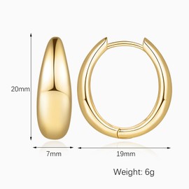 DOXVO Hoop Earrings for Women 14K Gold Earrings for Women Trendy Minimal yet Mature Smooth Surface and Soft Shine Statement Chunky Gold Hoop Earring Womens 20mm