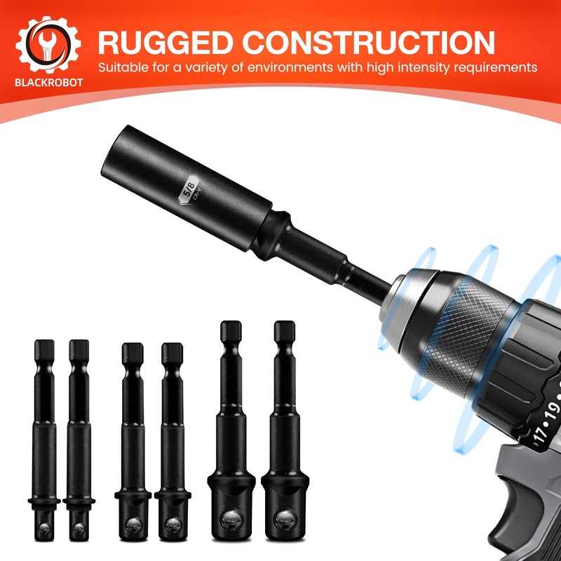 BLACKROBOT 6-Piece Impact Socket Adapter Set, 1/4" 3/8" 1/2" Drive,