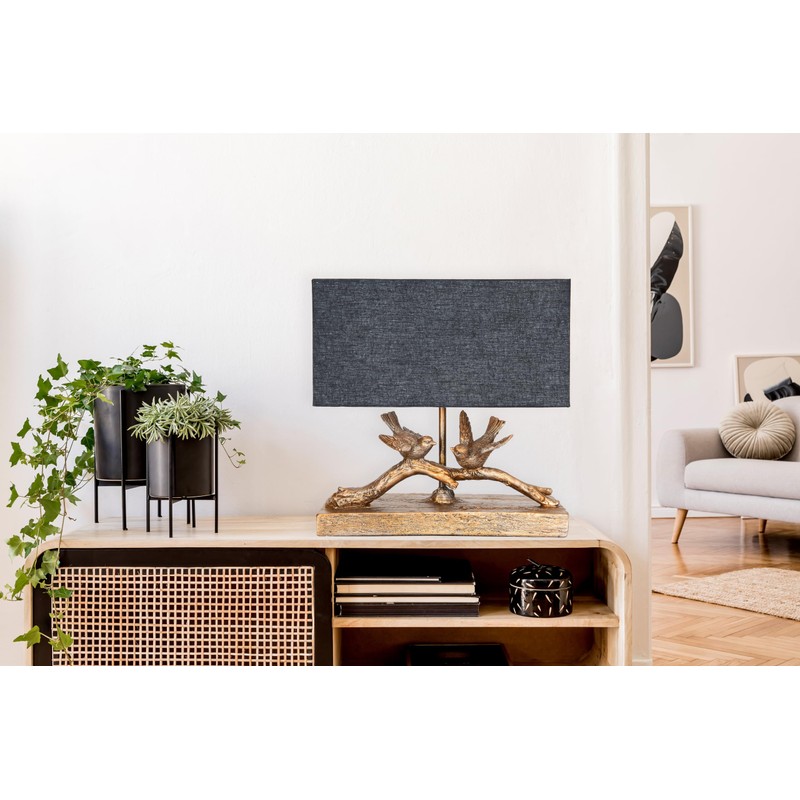 Creative Co-Op Rustic Resin Bird Table Lamp with Black Rectangle