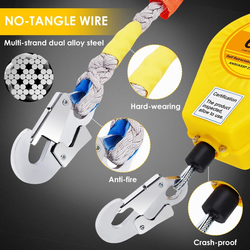 RupXinSplend Fall Arrester Protector Self Retractable 100FT Fall Protection Gear