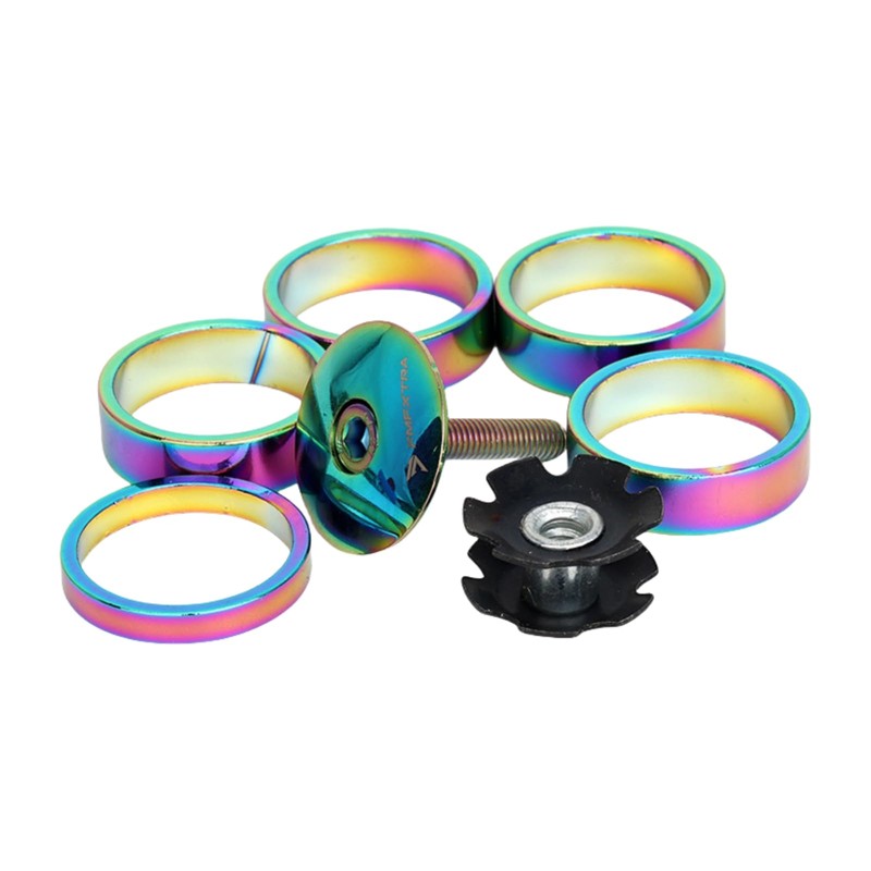 JMFahrrad Bicycle Headset Spacers 1-1/8 inch Rainbow Anodized