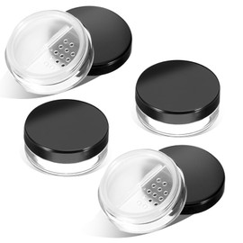 4pcs 10ml/0.34oz Plastic Empty Travel Small Loose Powder Compact Refillable Loose Powder Containers Reusable No Leak Loose Powder Compact with Rotatable Sifter And Black Screw Lid