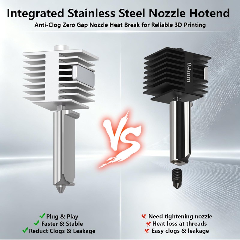 2PCS Upgrade A1 Mini/A1/A2L Hotend, 0.2mm Stainless Steel Nozzle Integrated