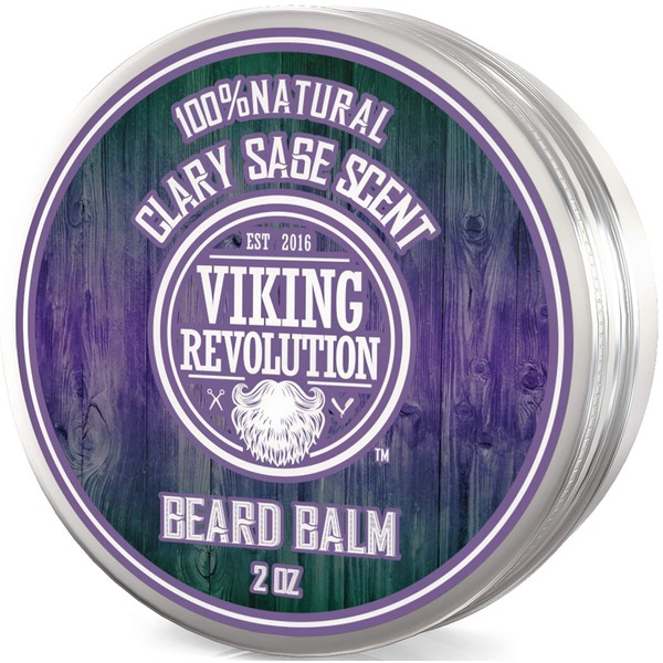 Beard Balm with Clary Sage Scent and Argan & Jojoba Oils - Styles, Strengthens & Softens Beards & Mustaches - Leave in Conditioner Wax for Men by Viking Revolution