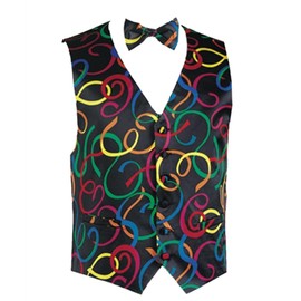 Mardi Gras Confetti Rainbow Novelty Tuxedo Vest and Bow Tie (Medium Long)