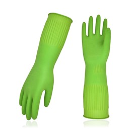 [Vgo...] 1/3 Pair Kitchen Gloves, Waterproof Gloves, Long Sleeve Dishwashing Gloves, Cleaning Gloves, Rubber Gloves, For Car Washing, Washing, Gardening, Pet Care, Painting, Multi-purpose, Large (1 pair, Green)