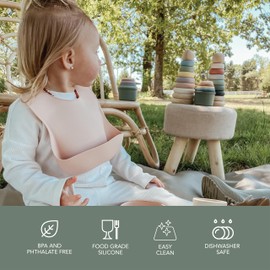 noüka Baby Feeding Bib | 100% Food-Grade Silicone | Comes With A Deep Pocket | Mess Proof & Soft | Dishwasher Friendly | Safari | 2 Pack