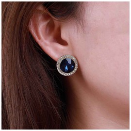 Aneneiceera Vintage Sapphire Circle Earrings Gold Sapphire Stud Earrings Round Sapphire Earrings Geometric Blue Crystal Earrings Jewelry for Women and Girls (Blue)