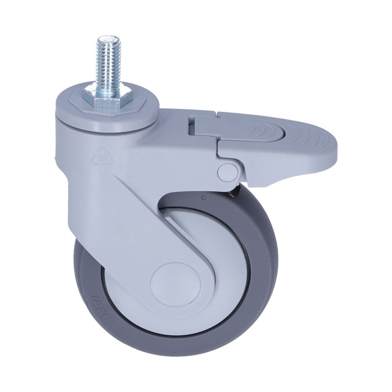 4in Caster M12 Thread Stem Silent Universal Wheel with Brake