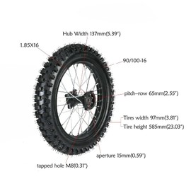 YIYIBYUS 16'' Rear Wheel Tire Assembly 90/100-16 Tire Rim & Sprocket with Bolt for Dirt Bike 110cc 125cc 140cc 150cc Coolster KX100 CRF150 XR100