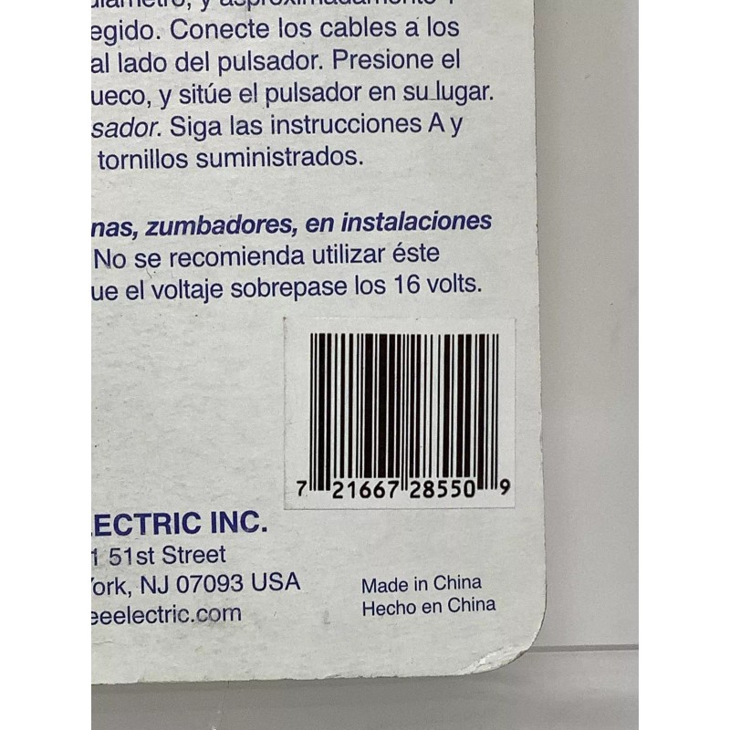 Lee Electric BC285LB White Lighted Screw Back Door Bell Push