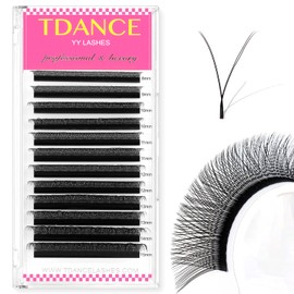 TDANCE YY Lash Extensions D Curl 0.07mm Thickness Volume Extension 4D Fans 14mm YY Lashes Long Lasting Easy Application Lashes Premade Fans Matte Black Lashes(YY, D-0.07,14mm)