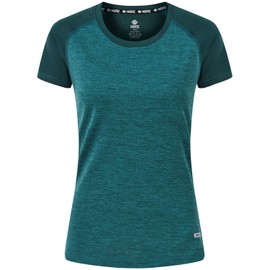 MoFiz Women's Athletic Short-Sleeved Running T-Shirts Lightweight Quick Dry Workout Training Yoga Crewneck Tops Dark Green XS