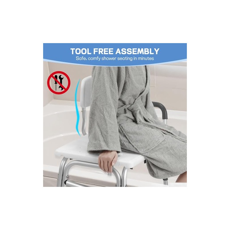 TABEKE Tub Transfer Bench for Bathtub, Tool Free Assembly Shower