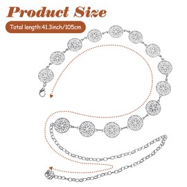 Xinjoduz Chain Belt, Gold Waist Chain Women's Adjustable Golden Belt Adjustable Metal Buckle Vintage Waist Belt Waist Chain Belt for Dress Jeans Jumper, silver