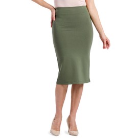 Fishers Finery Women's Ecofabric Ponte Stretch Long Pencil Skirt; Below Knee Classic Midi Length, Casual Day to Night Wear (Olive, L)