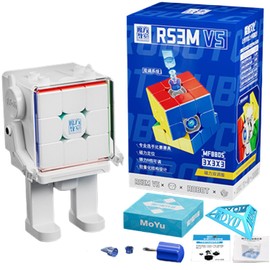 Moyu RS3M V5 Dual Adjustment 3x3 Speed Cube with Robot Shape Display Box Stickerless Magic Cube Silky and Fluent Competitive for Cube Lovers (Magnetic Dual Adjustment Version with Robot Box)