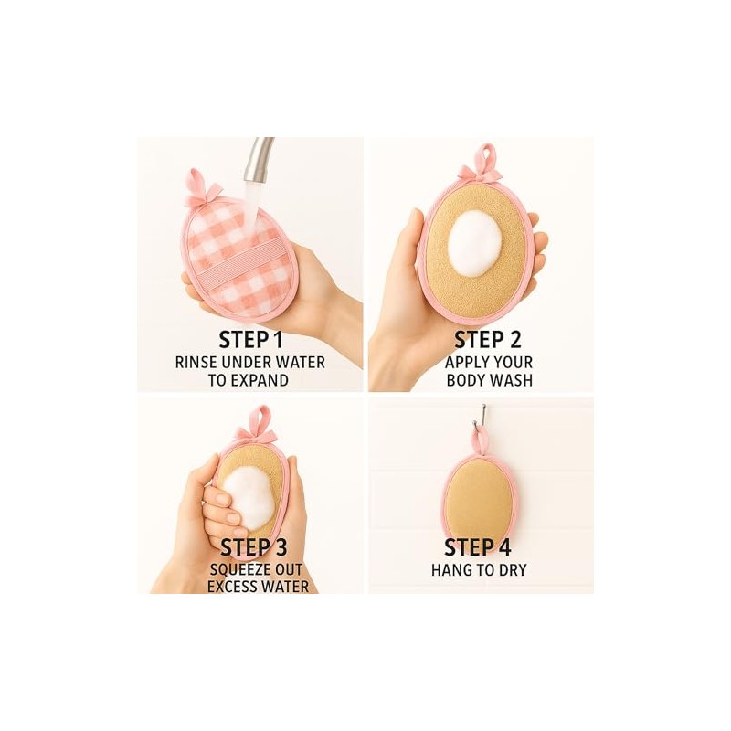CraftsOfEgypt Natural Loofah Luffa Shower Sponge - Pink Beige, 2PCS
