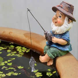 HyzaPhix Resin Gnome Ornaments Fishing Dwarf Statue Miniature Garden Figurines Micro Landscape Figure for Pond Desk Table Decor (Gnome)