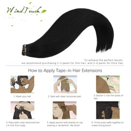 WindTouch Tape in Hair Extensions Jet Black 100% Human Hair for fashion women Extensions 20 Pcs/Package(16Inch #1 30g)