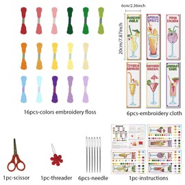 FREEBLOSS 22 * 8cm 6 Set Cross Stitch Bookmark Kits Plaid Cocktail Cross Stitch Patterns DIY Bookmarks Cross Stitch Kits Stamped Embroidery Bookmarks Kit Counted Cross Stitch Kits for Beginners