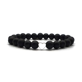 KARDINAL WEIST Heart onyx bracelet, gemstone beads, power stone jewellery for women, chakra - love - passion - romance, Stainless Steel, black