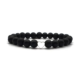 KARDINAL WEIST Heart onyx bracelet, gemstone beads, power stone jewellery for women, chakra - love - passion - romance, Stainless Steel, black