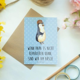 Mr. & Mrs. Panda Greeting Card "Wenn Papa es nicht reparieren kann, sind wir am Arsch - Geschenk Bester Papa der Welt, Bruder, Vater, Glückwunschkarte