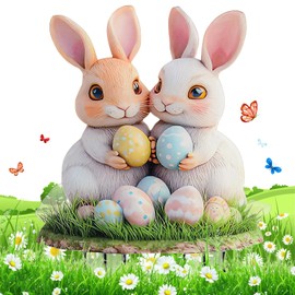 xinrongda Easter Bunnies Garden Plug, 2D Acrylic Bunny Decorative Garden Stakes, Vintage Easter Bunny Spring Decoration for Outside