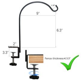Silintion Short Deck Hook for Railing 2 Pack Deck Bird Feeder Pole with 3.3 Inch Strengthened Clamp for Hanging Bird Feeders, Lanterns, Wind Chimes, Flower and Plant Baskets (2)（Lanterns Not Included