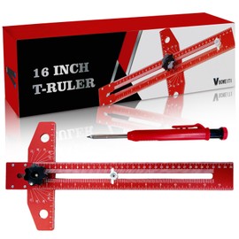 Woodworking Scriber Marking Line Ruler T Type Woodworking Ruler 16 inch Layout and Measuring Tools Precision Marking T-Ruler Positioning Scribing(Red)
