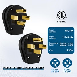 NEMA 14-30/50P Straight Blade Angle Plug, AC Dryer Replacement Male Angle Plug,4 Pole 4 Wire Grounding Heavy Duty Universal Power Male Connector for Dryers 30/50Amp,125/250Volt-with 1 Screwdriver