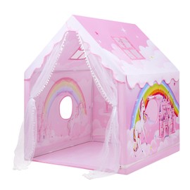 Kids Tent Pink Princess Tent for Girls, Large and Foldable Kids Playhouse with Windows, Portable and Lightweight Kids Play Tent Indoor &Outdoor for Gift to Toddlers