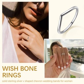 Suplight Wishbone Stacking Rings 925 Sterling Silver V Shaped Chevron Index Finger Ring for Women Size 10