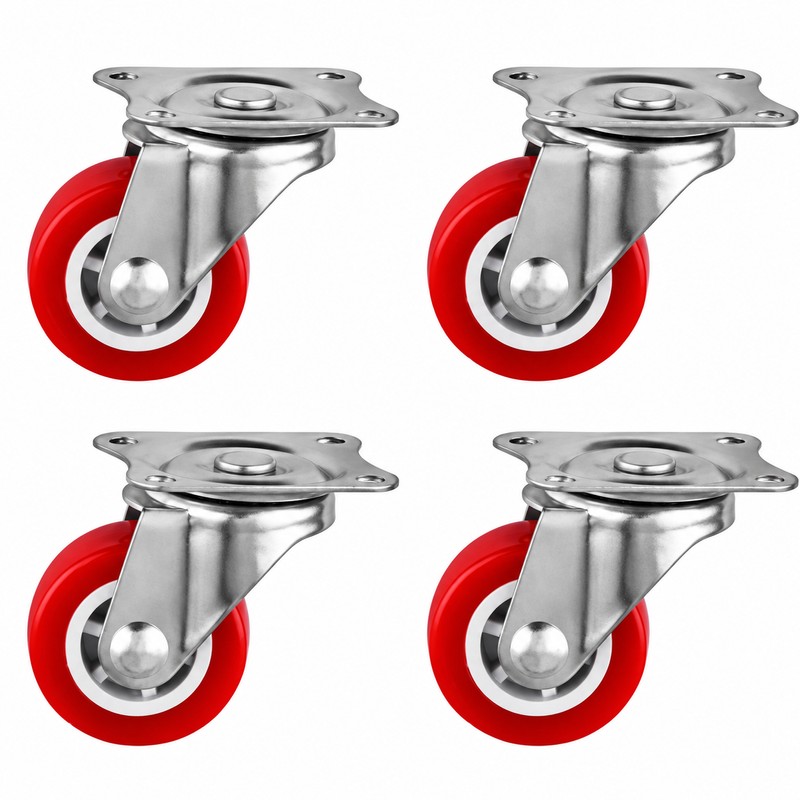 4-Pack Red PVC Swivel Caster Wheels, 1-Inch Furniture Replacement Casters