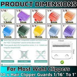 10pcs Professional Hair Clipper Guards for Wahl Guards for Clippers 1/16" to 1" Barber Guards Clippers Barber Accessories for Wahl Clipper Guards Set Wahl Premium Guards for Most Wahl Clippers