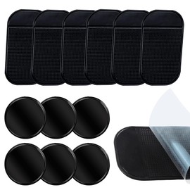 12-Pack Car Dashboard Anti-Slip Mats Set | 6 Rectangular & 6 Circular Rubber Sticky Pads | Multi-Use for Phones Sunglasses | Sun Heat Resistant Car Grip Mat (Black)